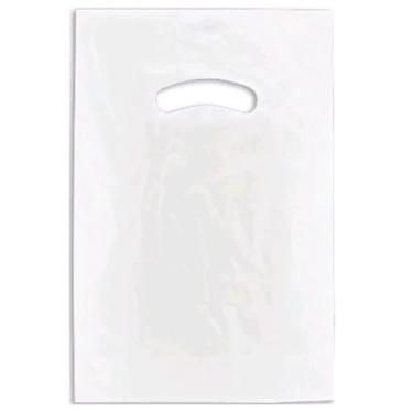 Imagem de Sacolas Plásticas Boca de Palhaço com Alça Vazada, Branca, 25x35 cm, 100 Unidades