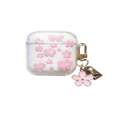 Imagem de Rertnocnf Capa compatível com AirPods Pro/Pro2, linda capa com estampa floral rosa, portátil, macio, sem fio, carregador, protetor à prova de choque com chaveiro de flores