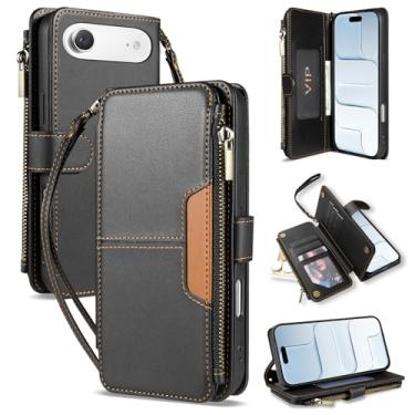 Imagem de Neiye Capa carteira compatível com iPhone Air com porta-cartões fashion couro PU fecho magnético fecho de correr capa protetora para iPhone 17 Air capa carteira (6,5 polegadas - preta)