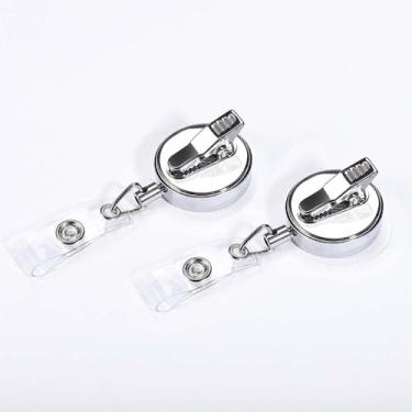 Imagem de Carretel retrátil resistente para crachá de identificação – Cabo de metal de aço inoxidável de 61 cm com clipe de cinto, pacote com 2 (durável, sem emaranhados para trabalho, segurança, convenções)