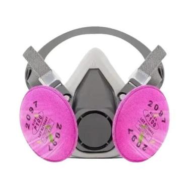 Imagem de Máscara De Gás Respiratória De Meio Rosto Com Filtro E Óculos Para Pó 