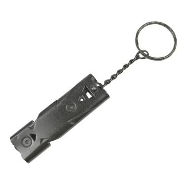 Imagem de 1 apito de metal de resgate ao ar livre com chaveiro – ideal para caiaque, passeios de barco, pesca, acampamento, caminhadas, caça e muito mais, preto