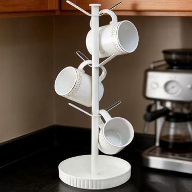 Imagem de Suporte de caneca de cerâmica premium, design extragrande e estável, serve para canecas ou copos de 590 ml, armazenamento embutido para cafeteria, fácil de limpar, ideal para casa ou presente, branco