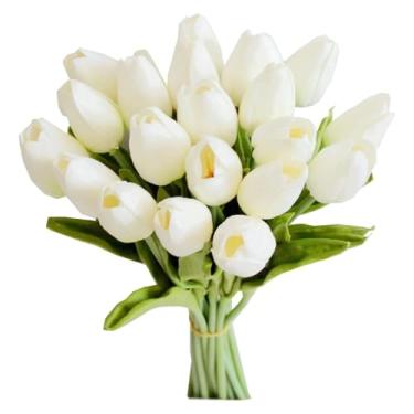 Imagem de Decoração de casa 10 peças flores brancas tulipa artificial de seda flores falsas 34,3 cm para o Dia das Mães, Páscoa, Dia dos Namorados, presentes em massa, decoração de casamento, flor artificial