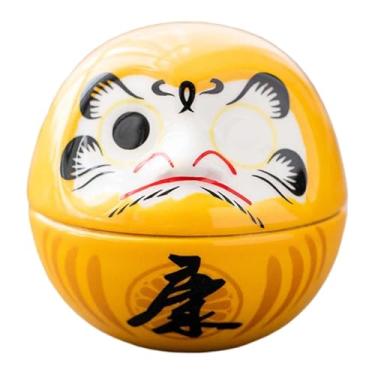 Imagem de Ｂｅｓｇａ Pequena boneca Daruma de cerâmica japonesa, miniatura de estatueta Dharma, escultura de arte decorativa para inauguração de casa, Amarelo