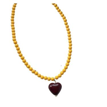 Imagem de Acessórios femininos simples, pingente em forma de coração, colar colorido de arco-íris, One Size, Acetato, Sem Pedra Preciosa