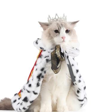 Imagem de Lovelyshop Pet Serial Majestic Dog/Cat Costume Collection com Lux Velvet Cloak e Silver Pearl Crown Set para Halloween, Rei Rainha Príncipe e Princesa Cosplay-P
