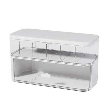 Imagem de Fockety Caixa transparente do organizador do cabo com tampa, caixa plástica da gestão cabo desktop, empilhável para o armazenamento da mesa gaveta escritório em casa (WHITE)