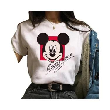 Imagem de Camiseta Feminina Kawaii Disney Mickey Minnie Mouse Com Estampa De Alg