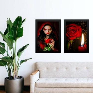 Imagem de Kit 2 Quadros Entidade Maria Padilha Rosa Vermelha 45X34Cm