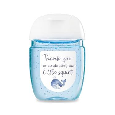 Imagem de Pacote com 30 etiquetas de mini mamadeiras baleia chá de bebê aniversário – Little Squirt Thank You Favor Adesivos, à prova d'água, náutico sob o mar, lembrancinhas de festa para meninos S800-1