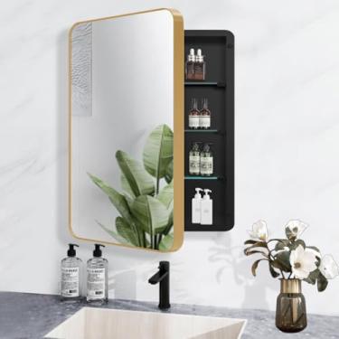 Imagem de HESONTH Armário de remédios com espelho design moderno armário de armazenamento de banheiro de fazenda para banheiro, cozinha, lavanderia (40 x 66, ouro)