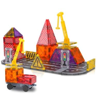 Imagem de Blocos De Montar Magnéticos, Brinquedo Educativo Adequado para Crianças de 3 Anos (68Peças)