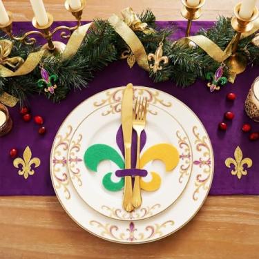 Imagem de Remerry 6 peças de flor-de-lis bolsa de talheres carnaval carnaval bolsa de talheres faca e garfo guardanapos suportes de utensílios de prata mangas para carnaval, festa de casamento, jantar, mesa