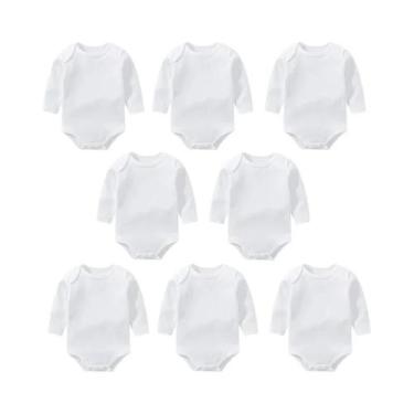 Imagem de Bodies De Bebê Brancos De Manga Longa 0-12 Meses, Macacões De Algodão 