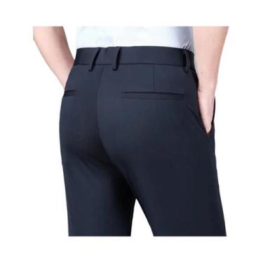 Imagem de Calças De Terno Masculinas Em Seda Gelada Verde Exército E Azul, Elást