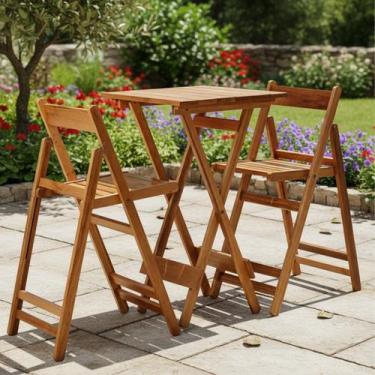 Imagem de Conjunto Dobrável de Mesa Bistrô e 2 Cadeiras em Madeira Maciça com Ve