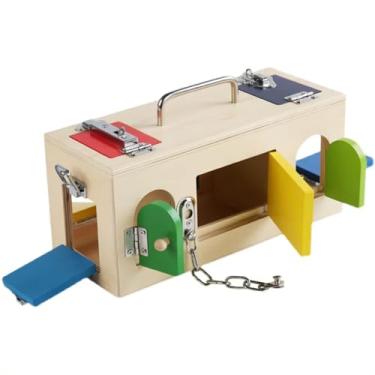 Imagem de HLS maoyi Caixa Fechadura Colorida Madeira Montessori Chave - Brinquedo Educativo Crianças Habilidades Básicas e Vida,Copper plated model