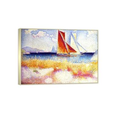 Imagem de Impressão em tela de paisagem pronta para pendurar - Pintura de arte de parede famosa - Regata-Decoração de casa moderna Imagem em moldura prateada 70 x 100 cm 27 x 39 pol