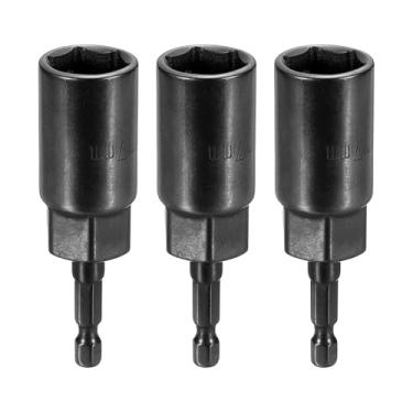 Imagem de HARFINGTON 3 peças de broca de chave de porca soquete métrico de 17 mm haste sextavada de 1/10.2 cm (3,15" (80 mm) soquetes de 6 pontos extralongos conjuntos de parafusos de aço Cr-V de troca rápida