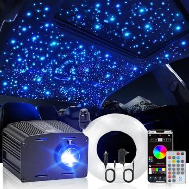 Imagem de Kit de forro para carro Starlight, brilho e som ativado RGBW 16W 500 peças * 0,10 cm x 3 m kit de luz estelar de fibra óptica com aplicativo e controle remoto, luzes de estrela para teto de carro/home