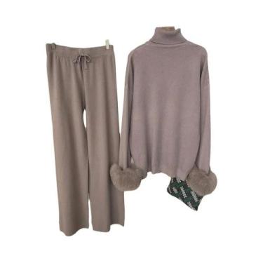 Imagem de Conjunto Feminino De Suéter Com Punhos De Pele De Raposa Natural E Cal