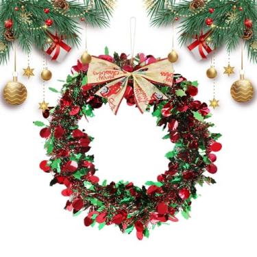 Imagem de Guirlanda de Natal - decoração de tiras verdes vermelhas, guirlanda de laço de Natal - para inauguração de casa, festival de inverno, alpendre, lareira, sala de estar, festa