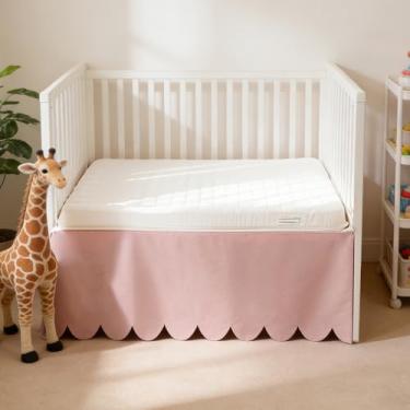 Imagem de Saia para cama de berço 100% algodão com borda recortada, 71 cm x 132 cm com 35,5 cm de caimento, saia de cama de algodão macio respirável de 4 lados para bebês meninos e meninas, elegante vintage