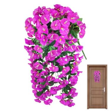 Imagem de Flores artificiais de glória da manhã ao ar livre, videiras artificiais ao ar livre - suprimentos para pássaros de quintal para pátio, varandas, gazebo, parede frontal, e pátio