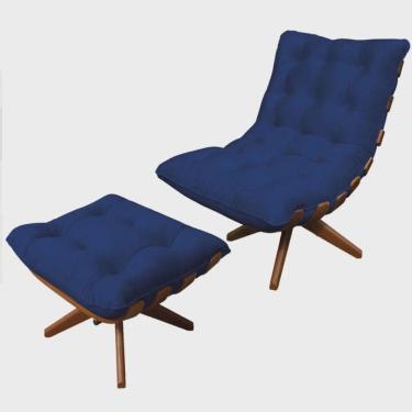 Imagem de Kit Poltrona Com Puff Costela Base Em Madeira Giratória