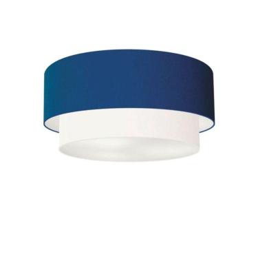 Imagem de Plafon Duplo Cilíndrico Vivare Md-3017 Cúpula Tecido 50x40cm - Bivolt Azul-marinho-branco 127/220v