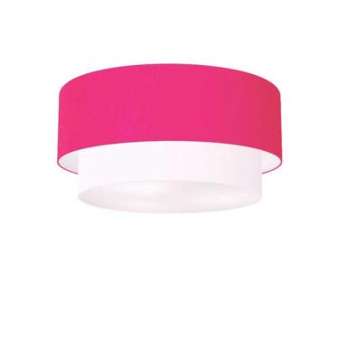 Imagem de Plafon Duplo Cilíndrico Vivare Md-3017 Cúpula Tecido 50x40cm - Bivolt Rosa-pink-branco 127/220v
