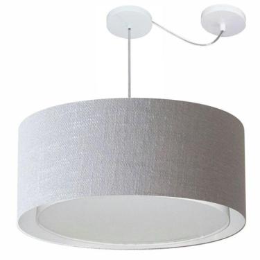 Imagem de Lustre Pendente Cilíndrico Com Desvio De Centro Vivare Md-4311 Cúpula Em Tecido 60x30cm - Bivolt Rustico-cinza 127/220v