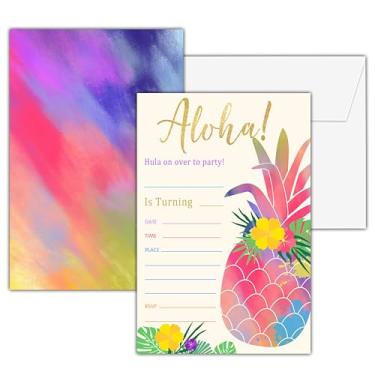 Imagem de Convites de aniversário de verão de abacaxi, 25 cartões de convite de festa tropical havaiana dupla face com 25 envelopes, convites de festa infantil suprimentos de decoração de celebração - A15