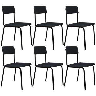 Imagem de Kit 06 Cadeiras Estofada Para Sala De Jantar Sense Preto C01 Linho Cinza - Lyam Decor