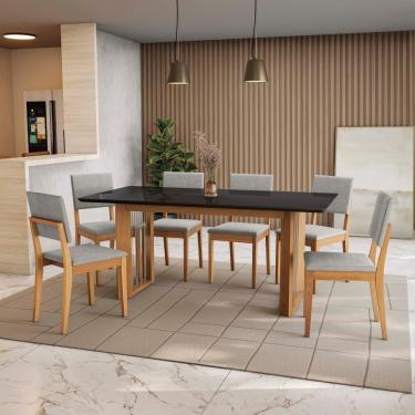 Imagem de Conjunto Sala De Jantar Dora Em Madeira Maciça 6 Cadeiras Boucle Cinza
