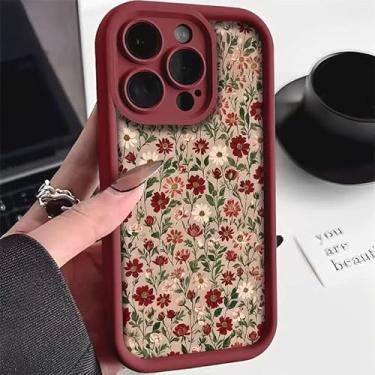 Imagem de Capa de telefone floral para iPhone, estampa floral vintage, amortecedor bordô, capa protetora (iPhone 16e, multicolorida)