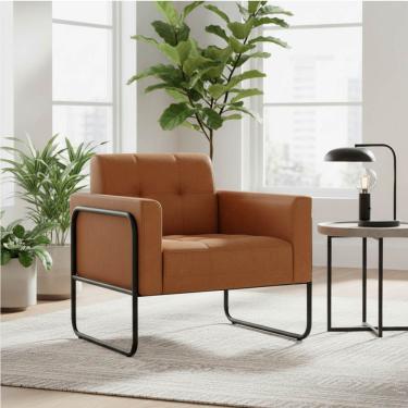 Imagem de Poltrona Sala Decorativa Elisa Base Tubular Alta Preta Sintético PU Whisky D03 - D'Rossi