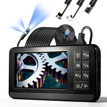 Imagem de Câmera endoscópica com luz, câmera de endoscópio industrial de lente dupla com 8 luzes LED, câmera de inspeção de esgoto à prova d'água IP67 com tela LCD de 4,3 polegadas e cabo flexível de 16,5 m