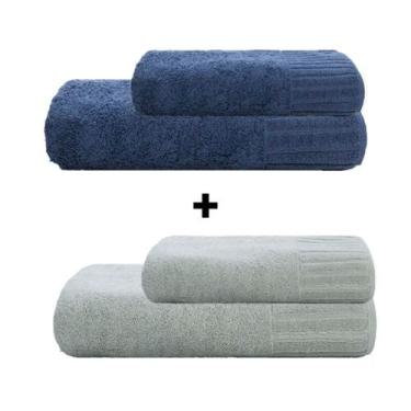 Imagem de Jogo de Toalhas 4 Peças Banhão Velour 500g Camesa, Azul marinho + Lime