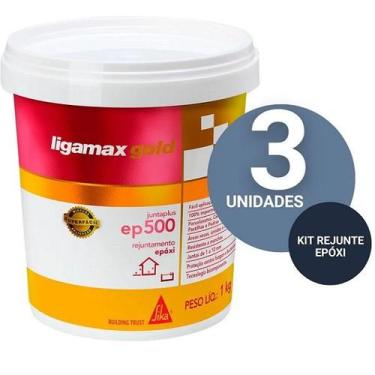 Imagem de Kit 3 Rejunte Epoxi Ligamax GOLD EP500 1KG Branco - Sika