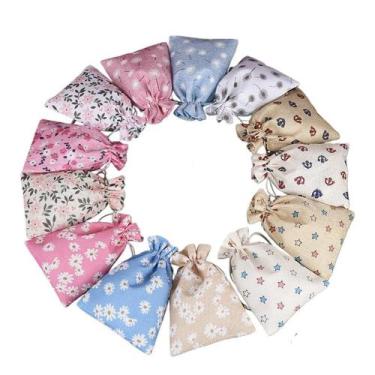 Imagem de Sacola de presente, pacote com 12 unidades, tecido estampado de 13 x 1