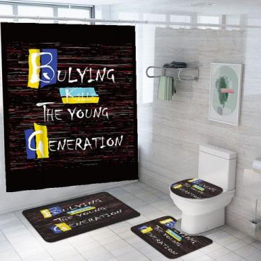 Imagem de Conjunto de decoração de banheiro, cortina de chuveiro anti-bullying, 