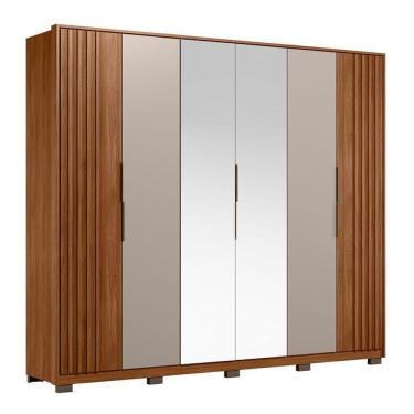 Imagem de Guarda Roupa Casal Ripado Atrice D66410kpe 6 Portas Nogueira Nude Prime Tx Com Espelho E Pés Demóbile - Demartêz