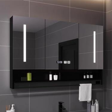 Imagem de Armário de parede de maquiagem para banheiro com luzes LED, 40 x 32 pol. Armário de remédios moderno para espelho de banheiro com desembaçamento, armário de interruptor de toque com pratelei