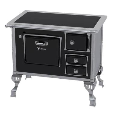 Imagem de Fogão A Lenha Venax Gii N°1 Premium Preto Saída Lado Esquerdo Chapa De Vitrocerâmica 34978