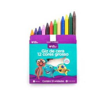 Imagem de Giz de Cera Grosso 12 Cores - Cores Vivas e Resistência Antiquebra - O
