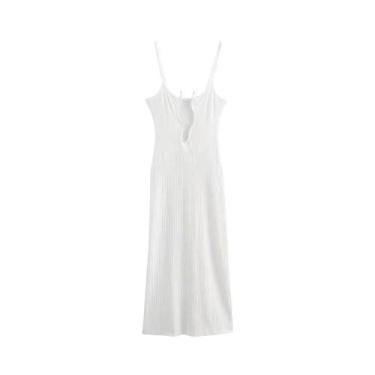 Imagem de Vestido Maxi Feminino Sexy Com Decote V Profundo, Sem Mangas, Tricotad