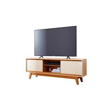 Imagem de Bancada Atlas Cinamomo Off White 1,64m Para TV Até 65 2 Portas de Correr com Pés Usinados Liberty Móveis