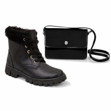 Imagem de Kit infantil meninas bota coturno confortável e bolsa transversal mode